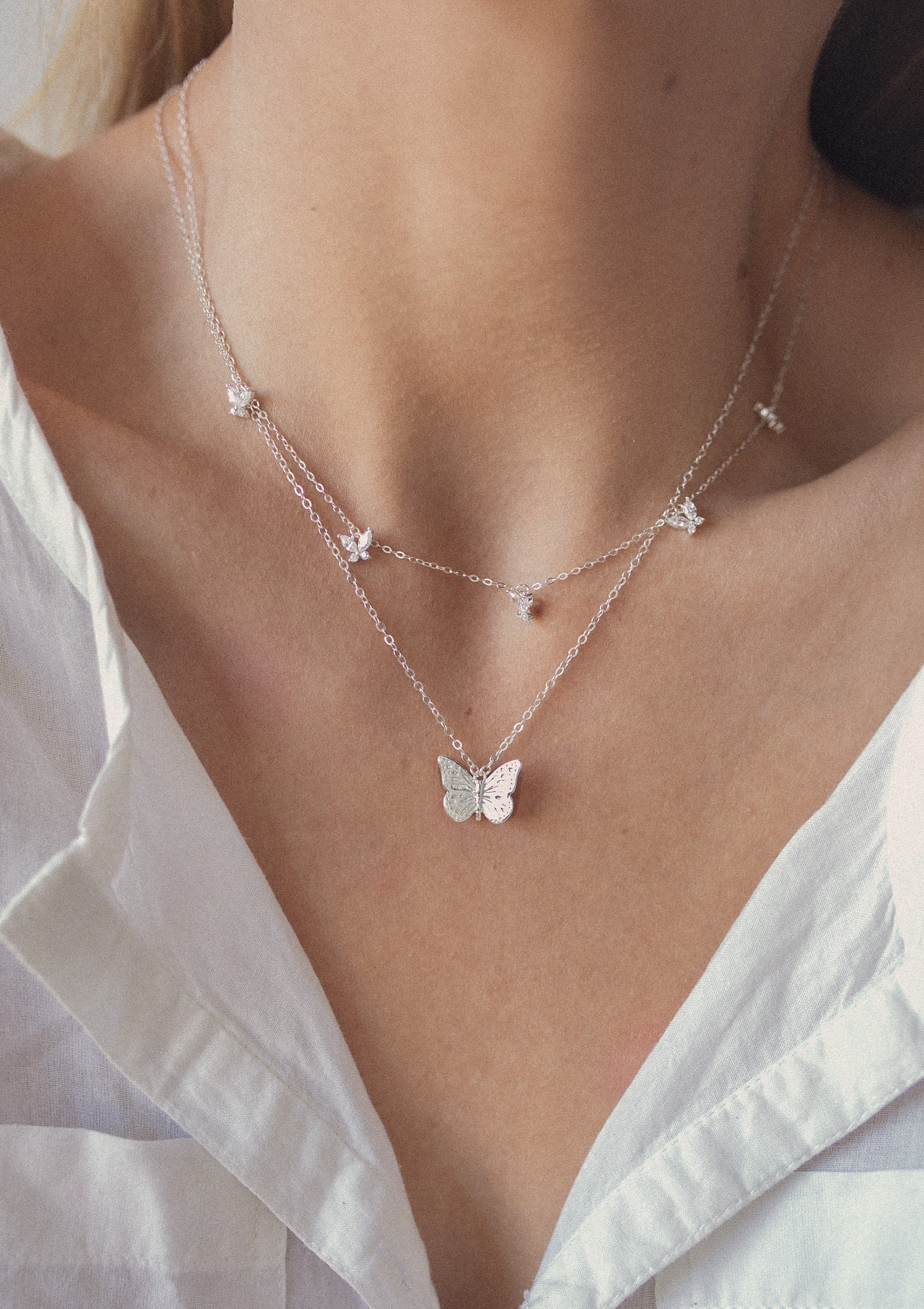 Collar con Colgante Mariposa de Gema Plata de Ley 925